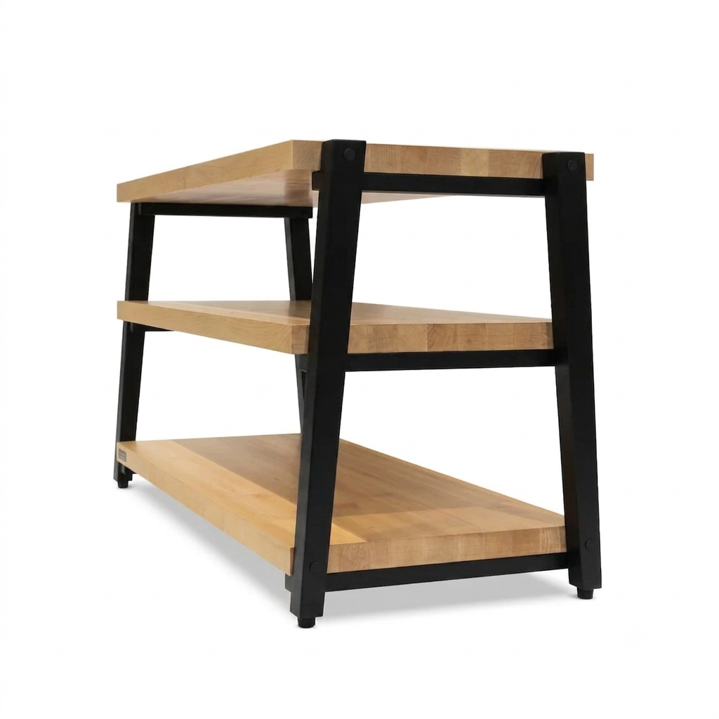 + rigidrackPLUS - 3 Shelf Rack - 1½" Thick Solid Maple Shelves - 1½" Midnite Maple Legs - Extended Shelf Spacing | Choice of Footer