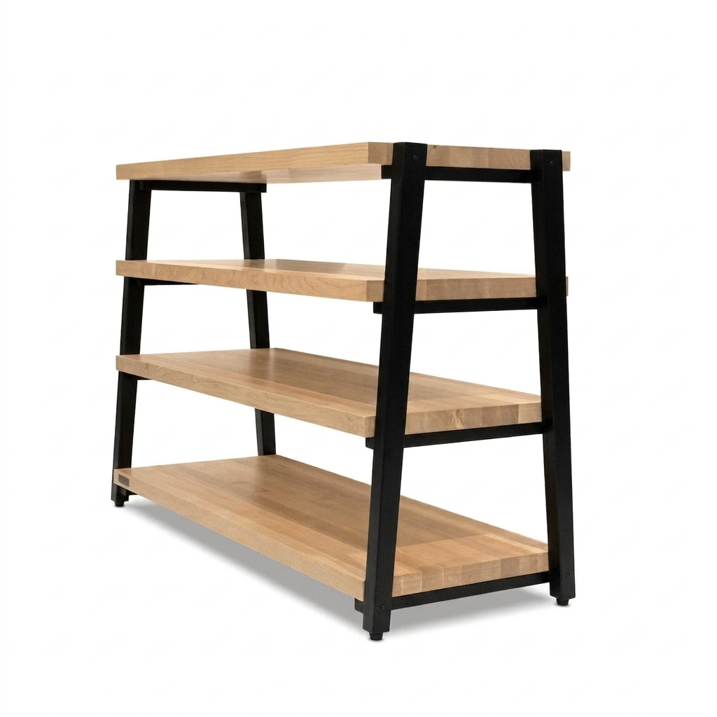 rigidrackPLUS - 4 Shelf Rack - 1½" Thick Solid Maple Shelves - 1⅝" Midnite Maple Legs - Extended Shelf Spacing | Choice of Footer