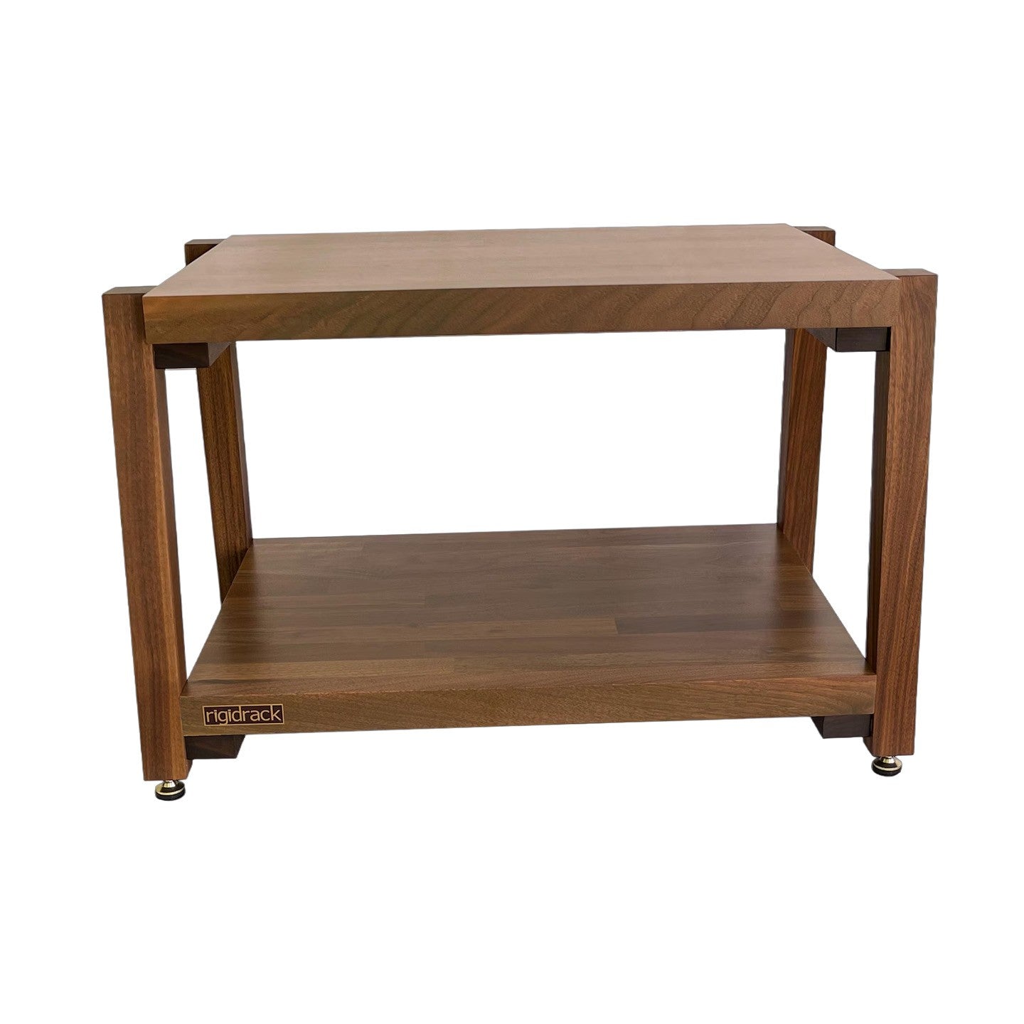 rigidrack® - 2 Shelf Rack - 1½" Thick Solid Walnut Shelves - 1½" Walnut Legs - 12" Shelf Spacing | Choice of Footer