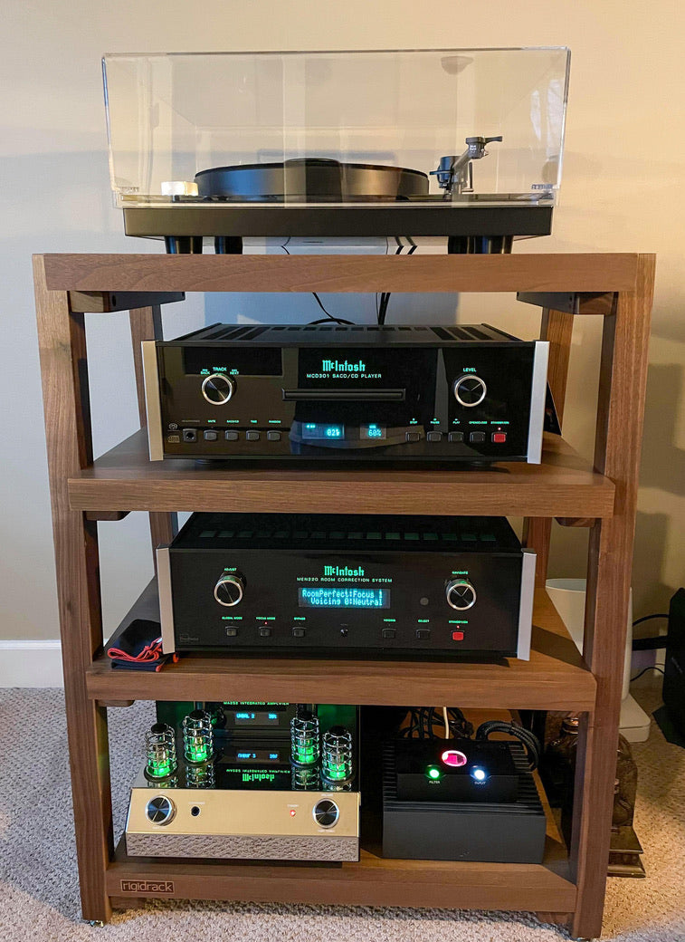 rigidrack® - 4 Shelf Rack - 1½" Thick Solid Walnut Shelves - 1½" Walnut Legs - Standard Shelf Spacing | Choice of Footer-Est Ship Date 5/15