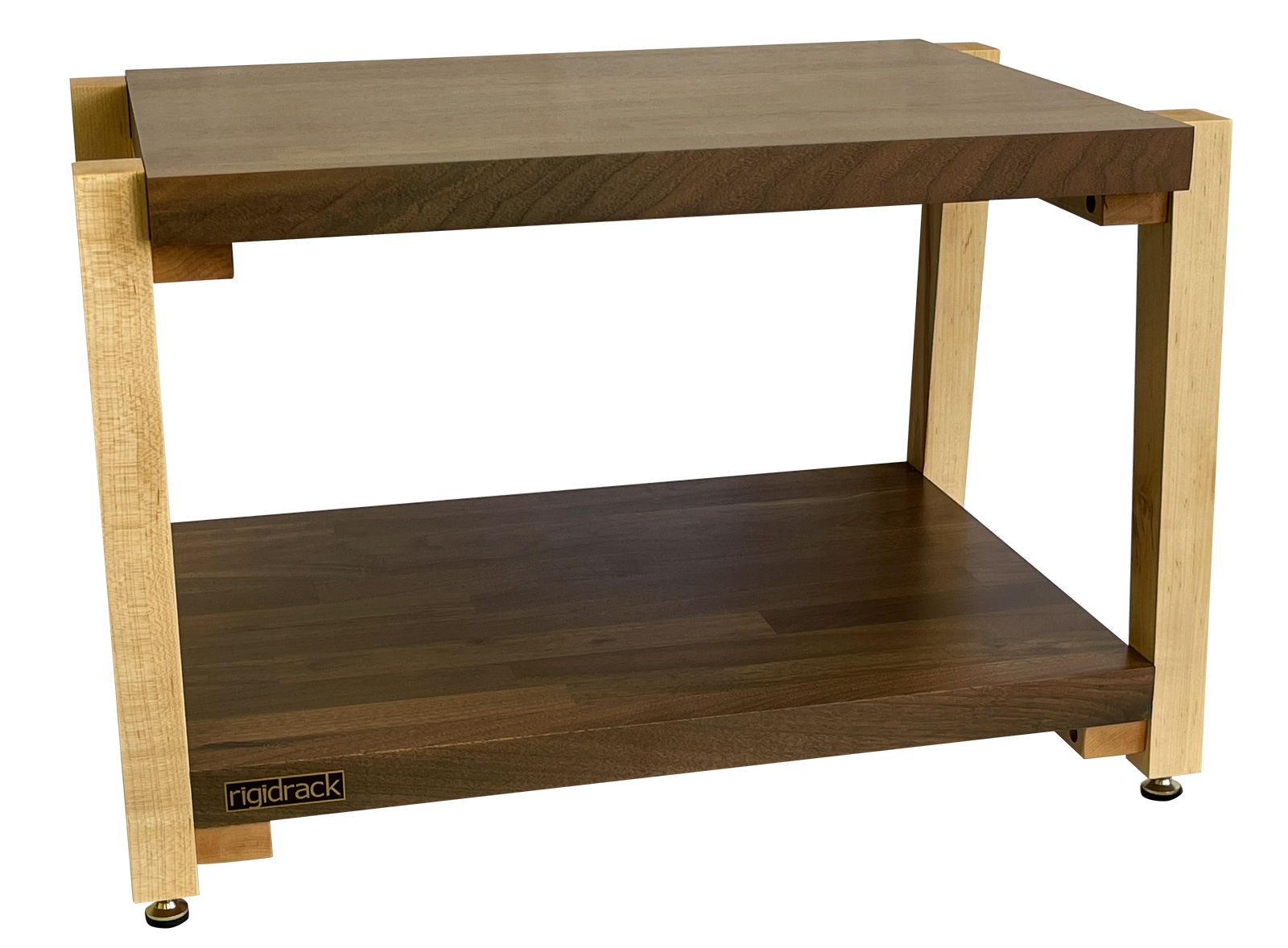 rigidrack® - 2 Shelf Rack - 1½" Thick Solid Walnut Shelves - 1½" Maple Legs - 12" Shelf Spacing | Choice of Footer