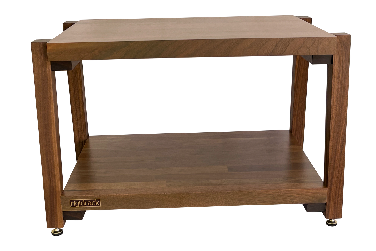 rigidrack® - 2 Shelf Rack - 1½" Thick Solid Walnut Shelves - 1½" Walnut Legs - 12" Shelf Spacing | Choice of Footer