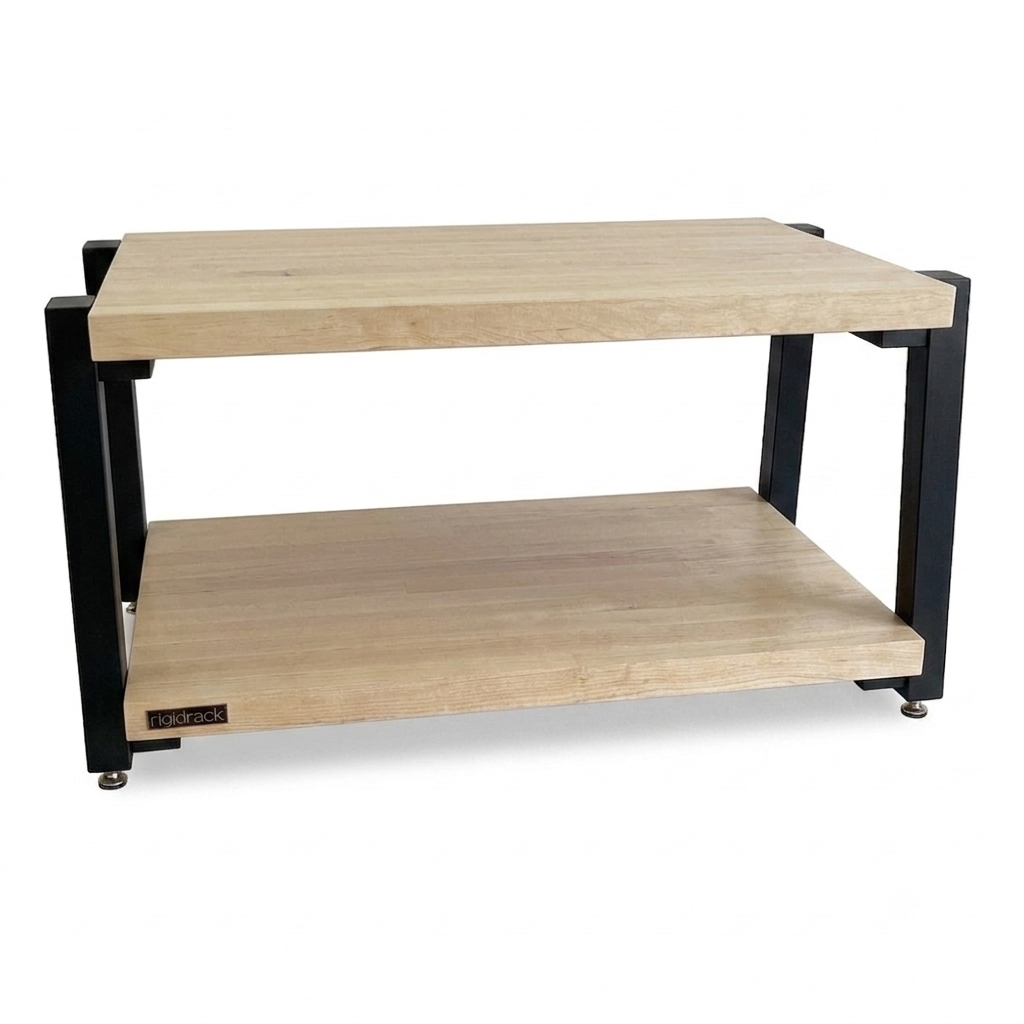 rigidrack® - 2 Shelf Rack - 1½" Thick Solid Maple Shelves - 1½" Midnite Maple Legs - 12" Shelf Spacing | Choice of Footer
