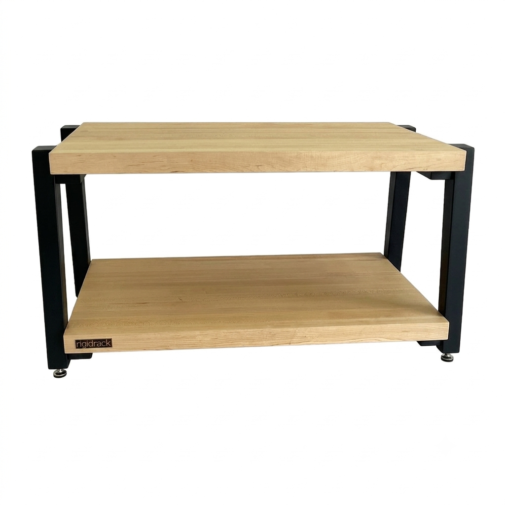 rigidrack® - 2 Shelf Rack - 1½" Thick Solid Maple Shelves - 1½" Midnite Maple Legs - 12" Shelf Spacing | Choice of Footer