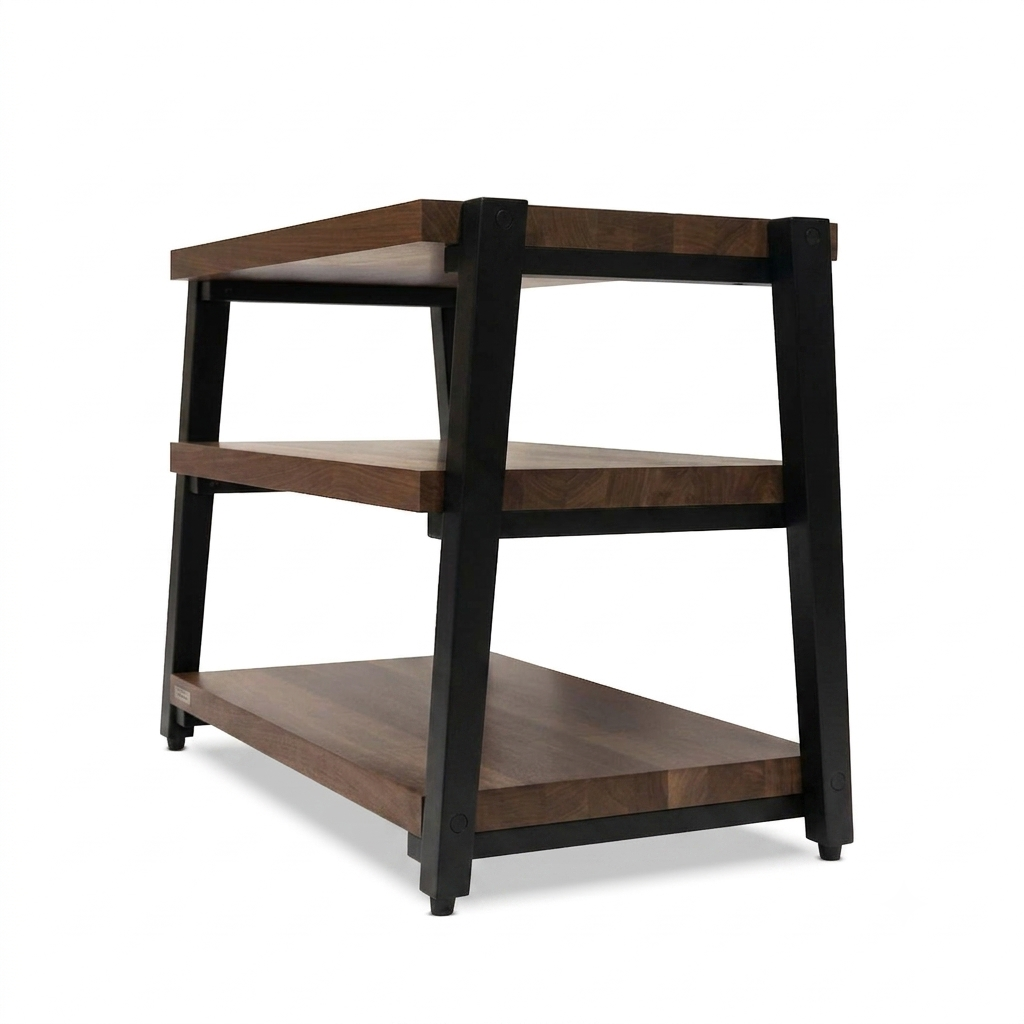 rigidrack® - 3 Shelf Rack - 1½" Thick Solid Walnut Shelves - 1½" Midnite Maple Legs - Standard Shelf Spacing | Choice of Footer