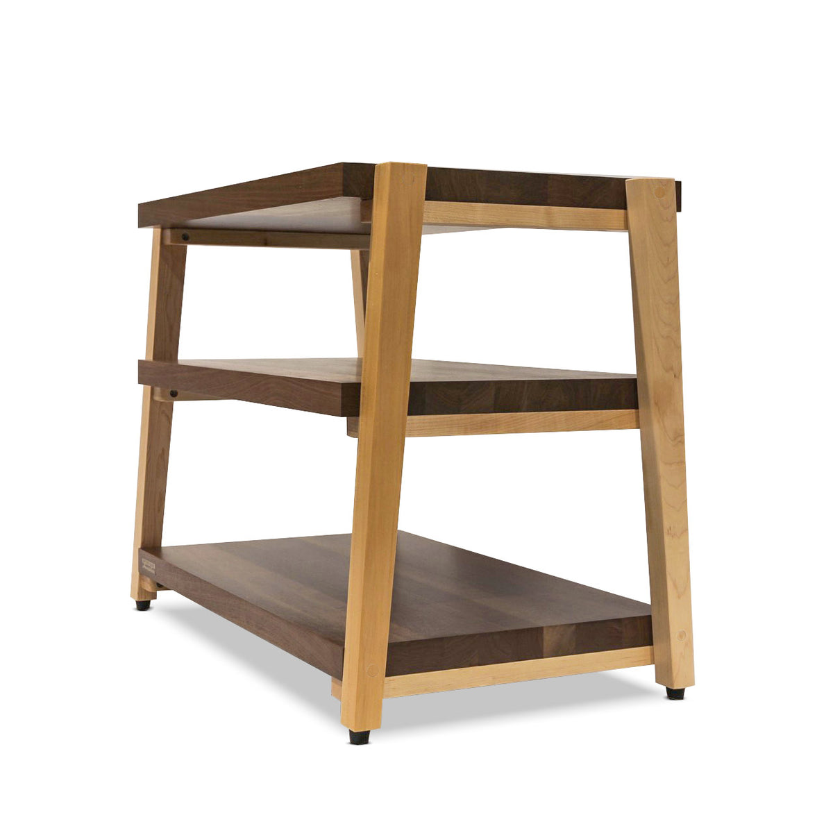 + rigidrackPLUS - 3 Shelf Rack - 1½" Thick Solid Walnut Shelves - 1½" Maple Legs - Extended Shelf Spacing | Choice of Footer