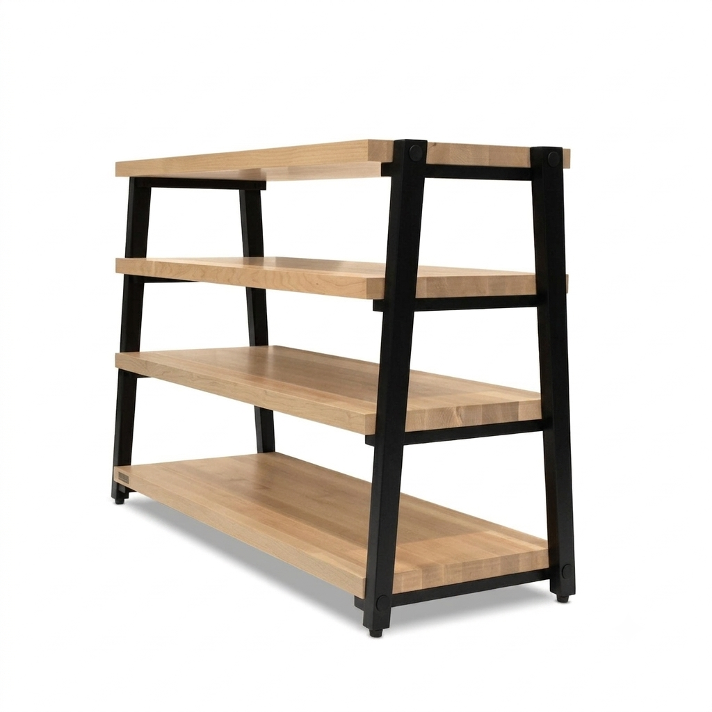 rigidrack® - 4 Shelf Rack - 1½" Thick Solid Maple Shelves - 1½" Midnite Maple Legs - Standard Shelf Spacing | Choice of Footer