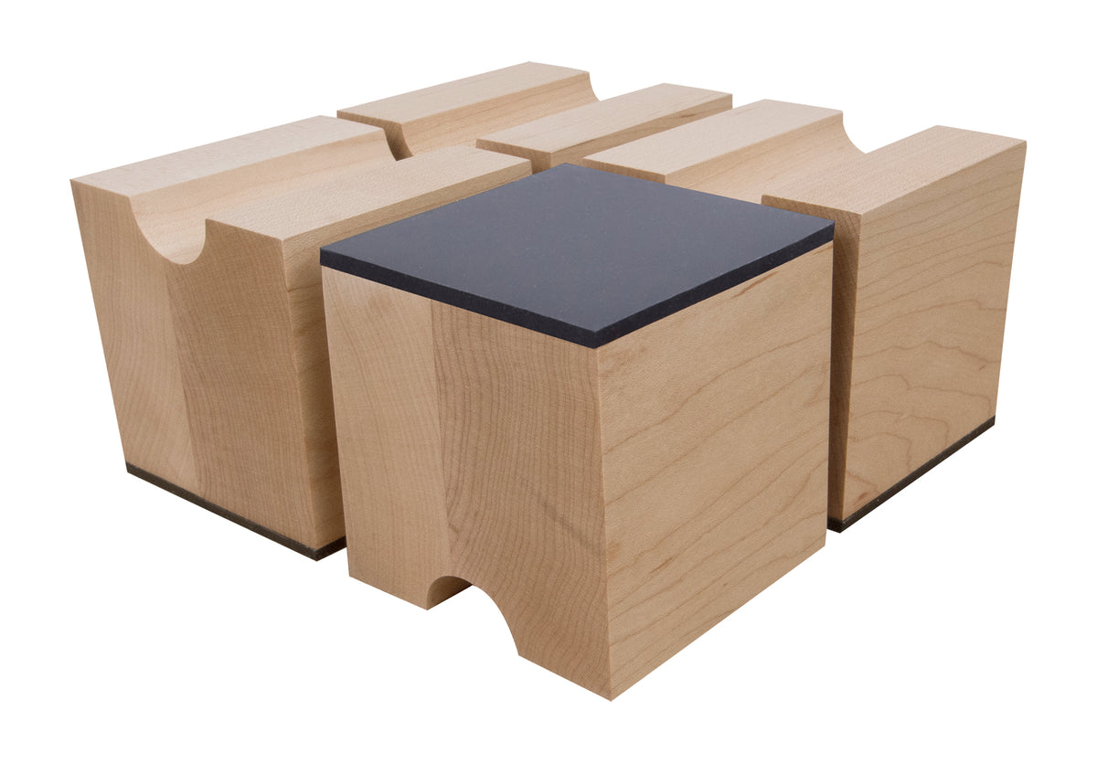 Cable Risers - Solid Hardwood - 3" x 3" x 3⅛" w/ Viscoelastic Damping Pad (Set of 4)