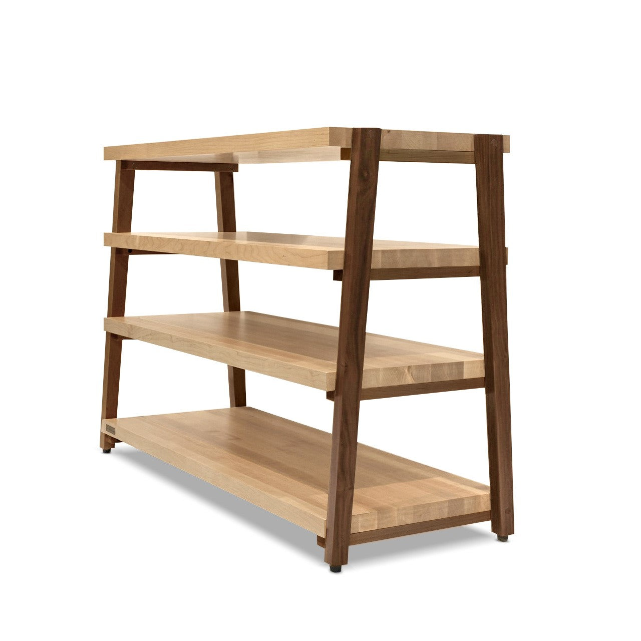 + rigidrackPLUS - 4 Shelf Rack - 1½" Thick Solid Maple Shelves - 1⅝" Walnut Legs - Extended Shelf Spacing | Choice of Footer