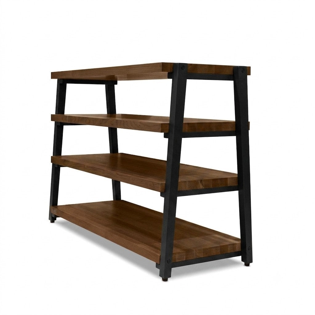 rigidrack® - 4 Shelf Rack - 1½" Thick Solid Walnut Shelves - 1½" Midnite Maple Legs - Standard Shelf Spacing | Choice of Footer