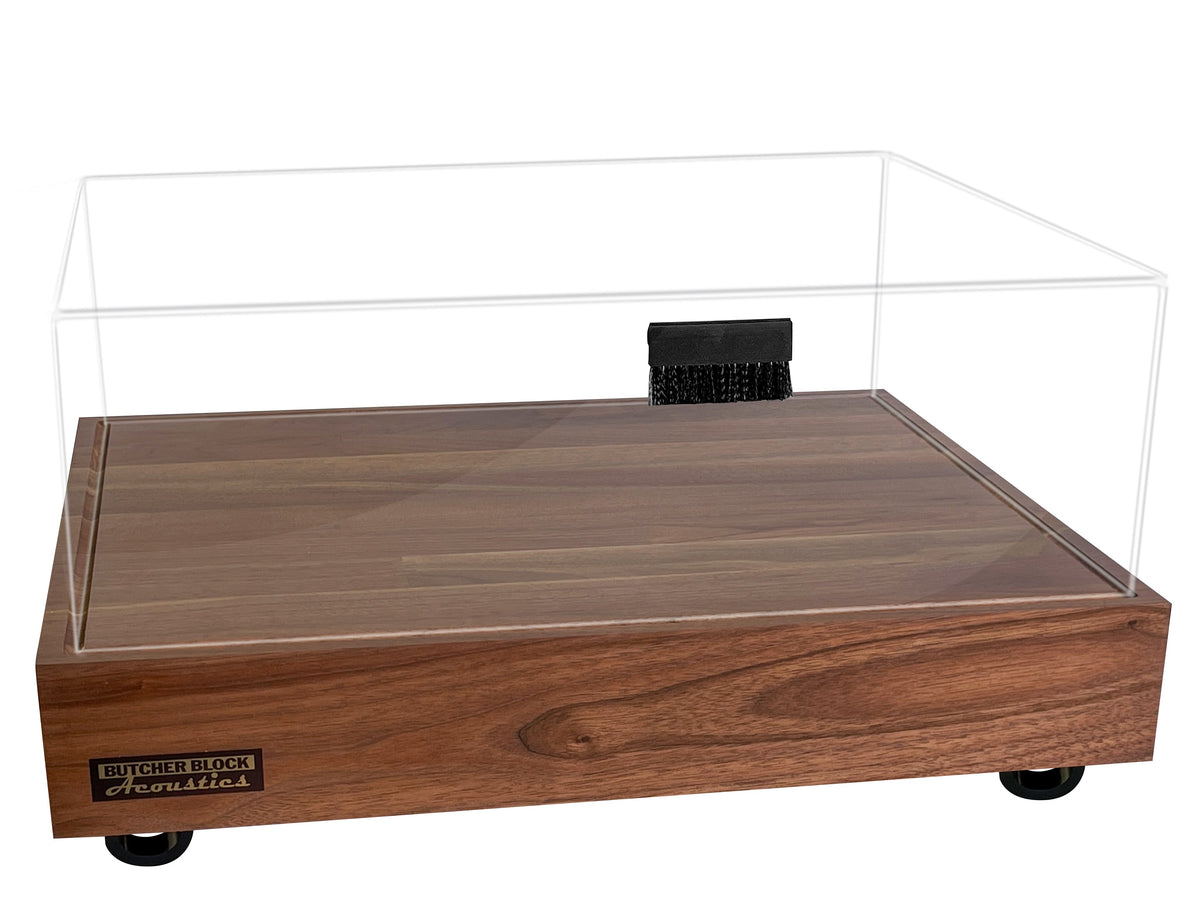 Channeled Walnut Turntable Platform &amp; Matched 8” Tall Dust Cover Set