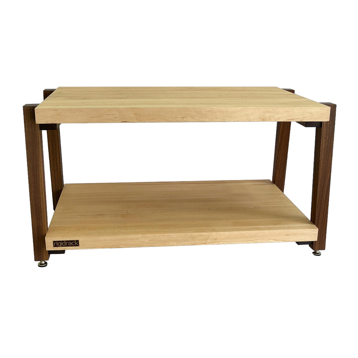 rigidrack® - 2 Shelf Rack - 1½" Thick Solid Maple Shelves - 1½" Walnut Legs - 12" Shelf Spacing | Choice of Footer
