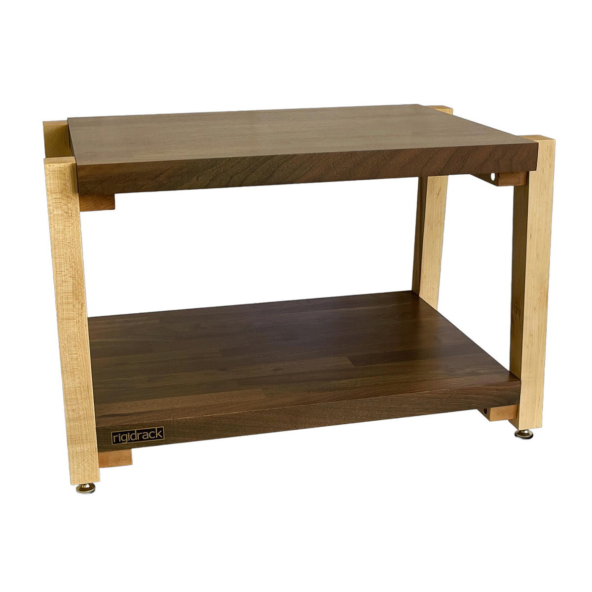 rigidrack® - 2 Shelf Rack - 1½" Thick Solid Walnut Shelves - 1½" Maple Legs - 12" Shelf Spacing | Choice of Footer