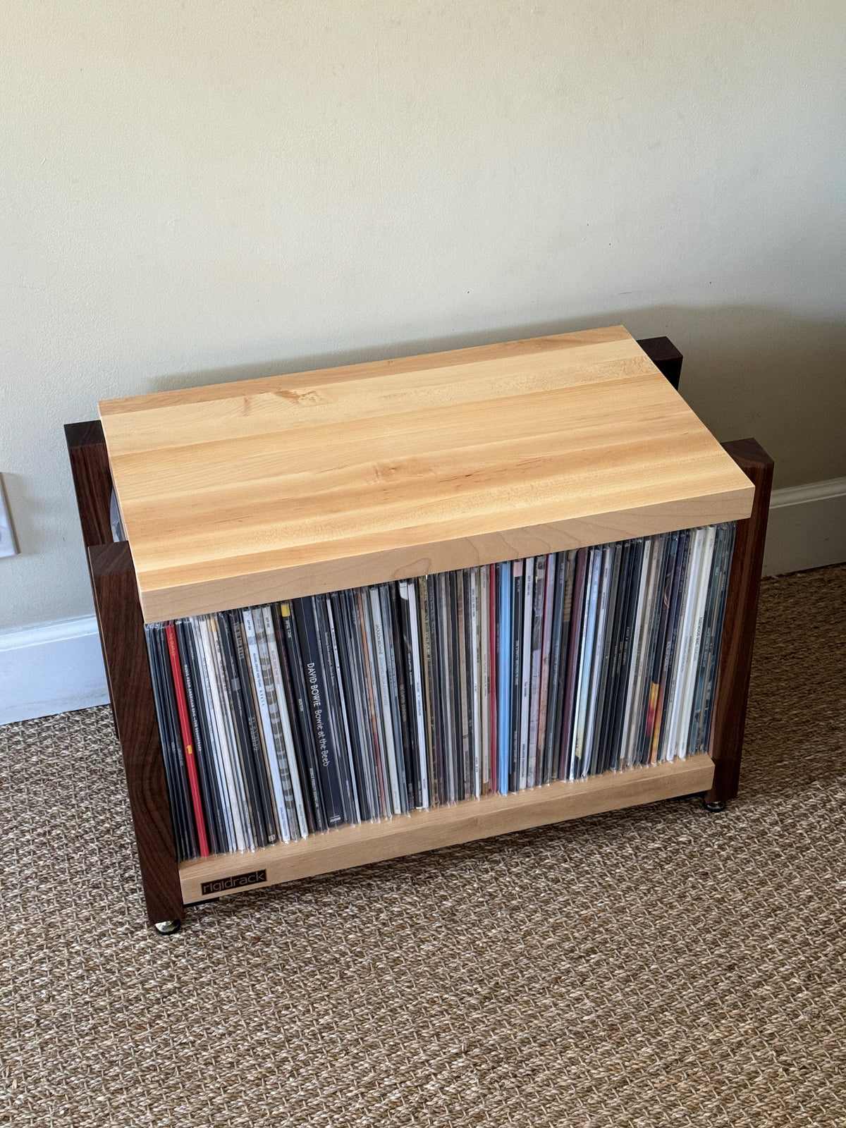 rigidrack® Record Rack - 1 Tier - 1½&quot; Thick Solid Maple Shelves - 1½&quot; Walnut Legs