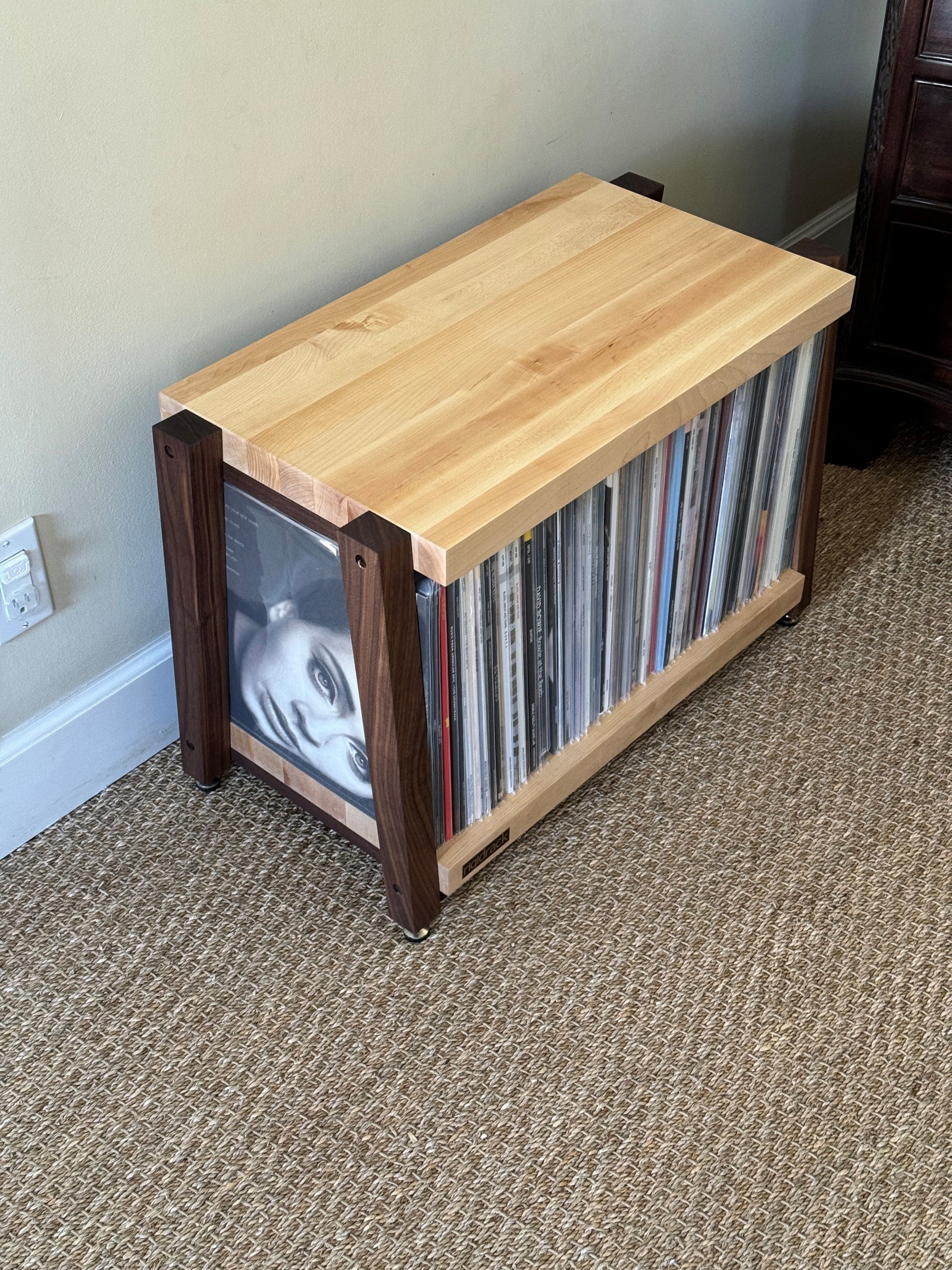 rigidrack® Record Rack - 1 Tier - 1½" Thick Solid Maple Shelves - 1½" Walnut Legs