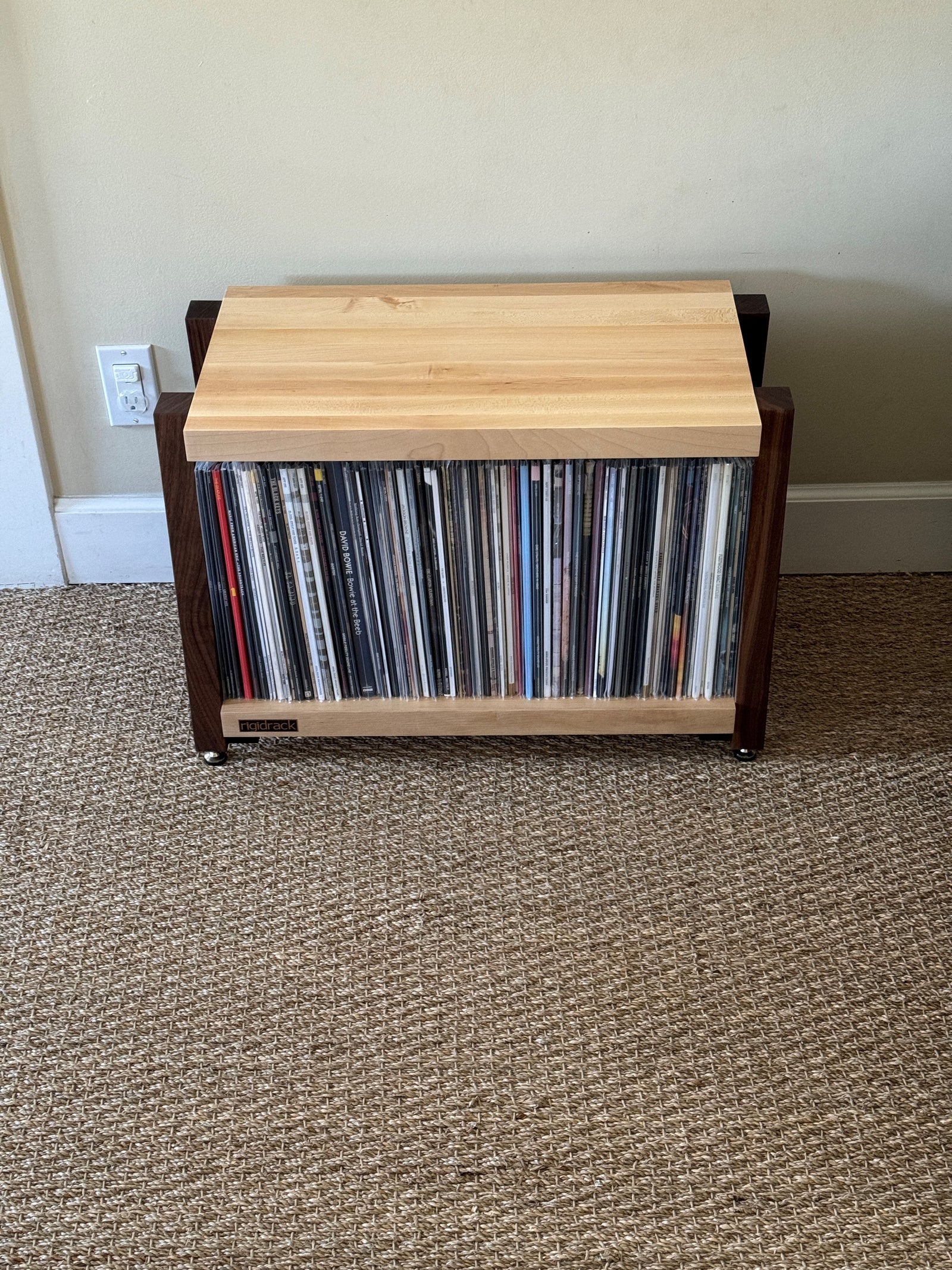 rigidrack® Record Rack - 1 Tier - 1½" Thick Solid Maple Shelves - 1½" Walnut Legs