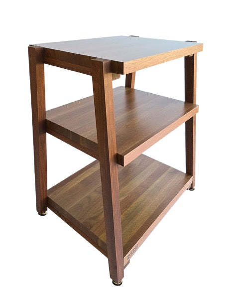 rigidrackPLUS - 3 Shelf Rack - 1½&quot; Thick Solid Walnut Shelves - 1½&quot; Walnut Legs - Extended Shelf Spacing