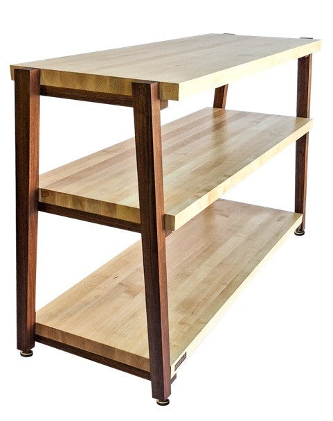 rigidrackPLUS - 3 Shelf Rack - 1½" Thick Solid Maple Shelves - 1½" Walnut Legs - Extended Shelf Spacing
