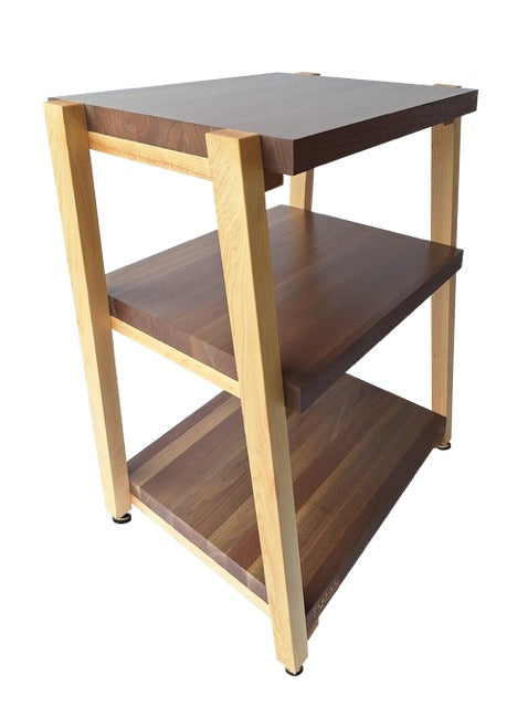 rigidrackPLUS - 3 Shelf Rack - 1½" Thick Solid Walnut Shelves - 1½" Maple Legs - Extended Shelf Spacing