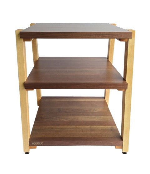 rigidrackPLUS - 3 Shelf Rack - 1½" Thick Solid Walnut Shelves - 1½" Maple Legs - Extended Shelf Spacing