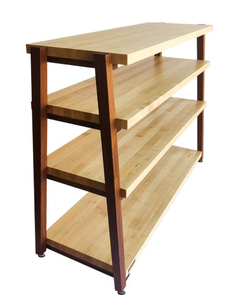 rigidrackPLUS - 4 Shelf Rack - 1½&quot; Thick Solid Maple Shelves - 1⅝&quot; Walnut Legs - Extended Shelf Spacing