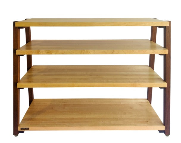 rigidrackPLUS - 4 Shelf Rack - 1½&quot; Thick Solid Maple Shelves - 1⅝&quot; Walnut Legs - Extended Shelf Spacing