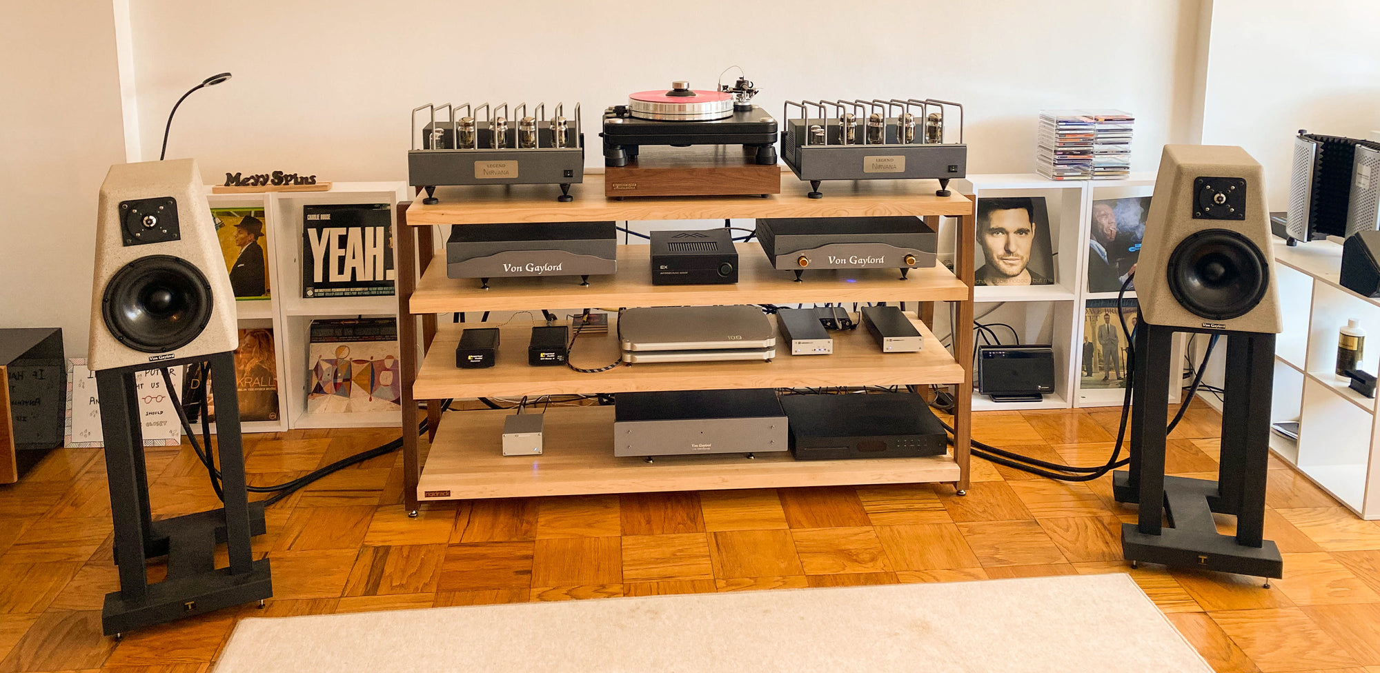 rigidrack® - 4 Shelf Rack - 1½" Thick Solid Maple Shelves - 1½" Walnut Legs - Standard Shelf Spacing