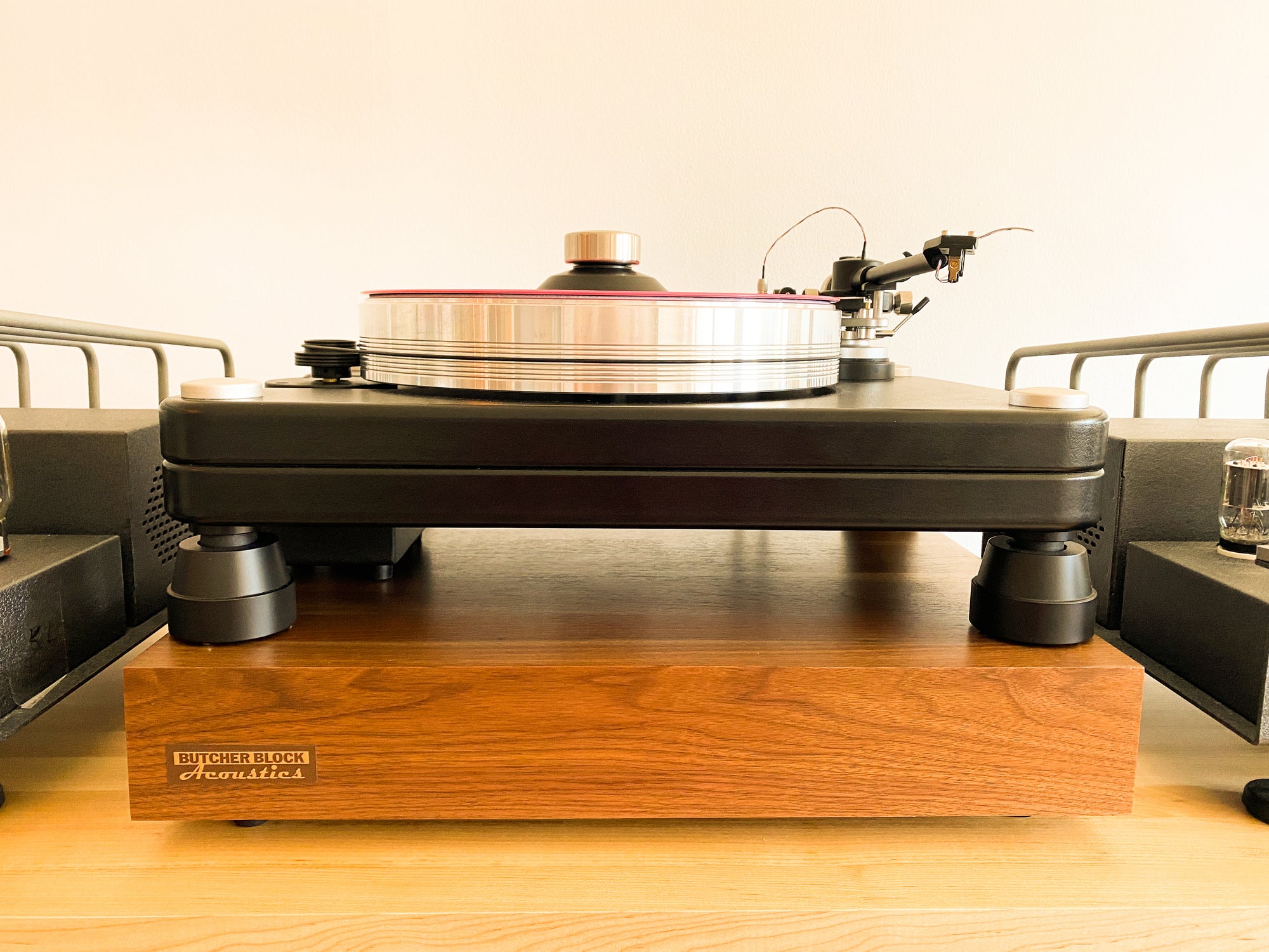 SOLID WALNUT EDGE-GRAIN AUDIO PLATFORMS 3" THICK W/ THREADED BRASS INSERTS